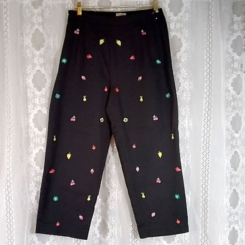 DRAPERS & DAMON'S PETITE STRECH FRUIT EMBROIDERED CROPPED PANTS Sz 12P